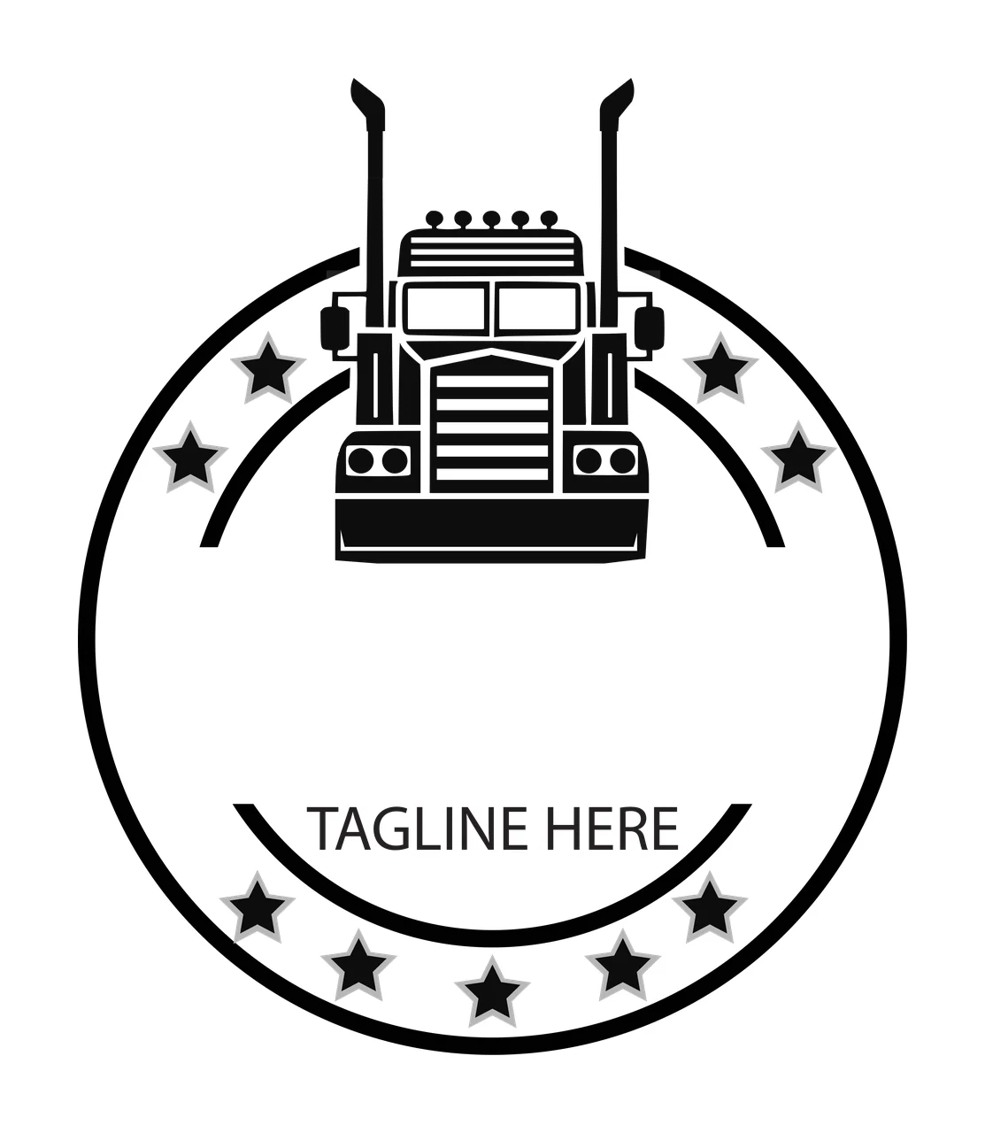 Black Semi Truck Front View Inside Circular Frame stationary