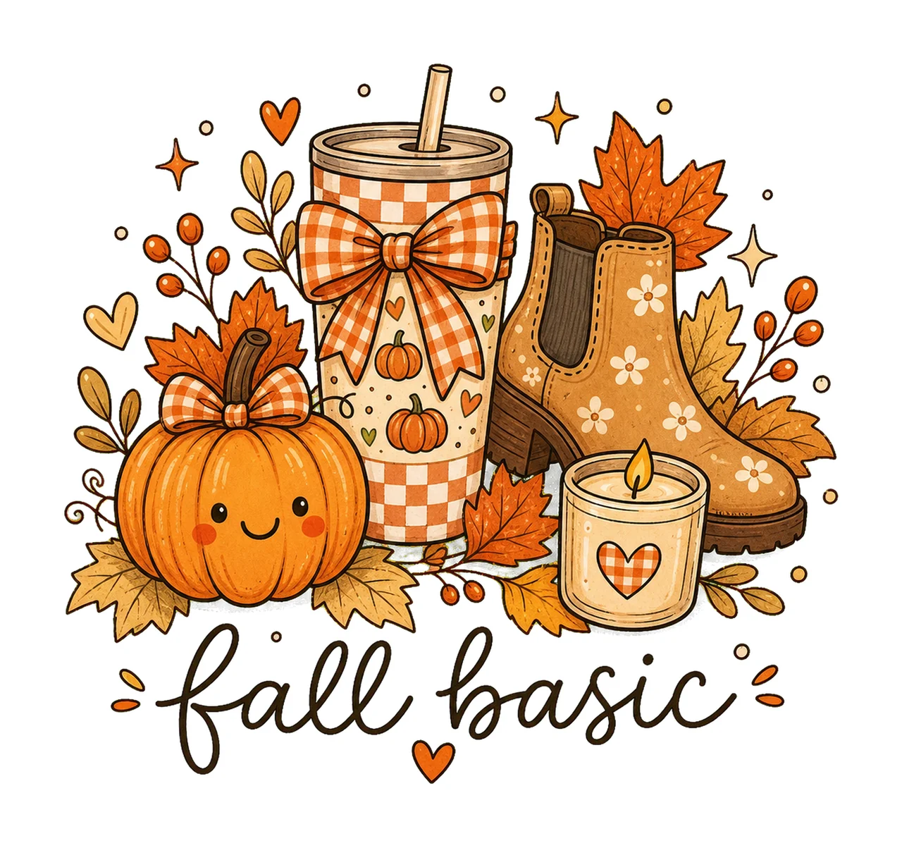 Fall Basic Cute Fall Doodle Shirt Autumn Girly Variation D