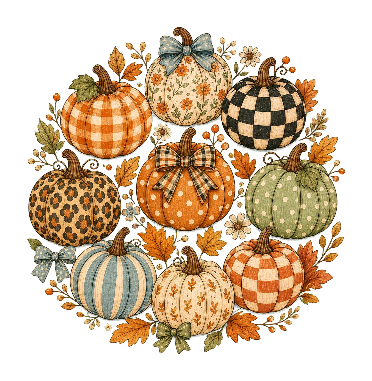 Pumpkin Preppy Fall Pumpkin Sublimation Cute Variation C