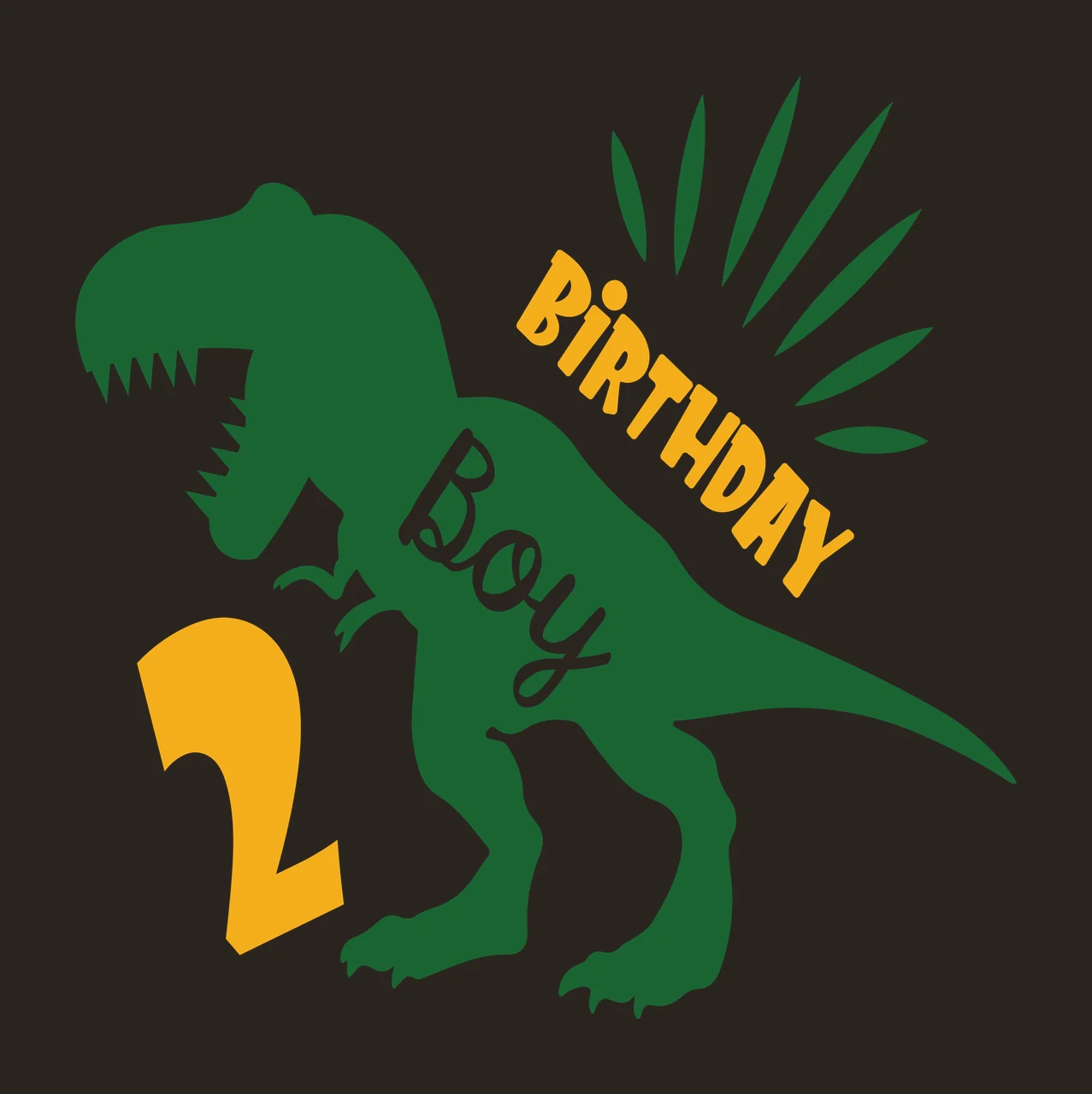 Birthday Boy 2 Dinosaur Silhouette standing number sunburst contrast preview thumbnail