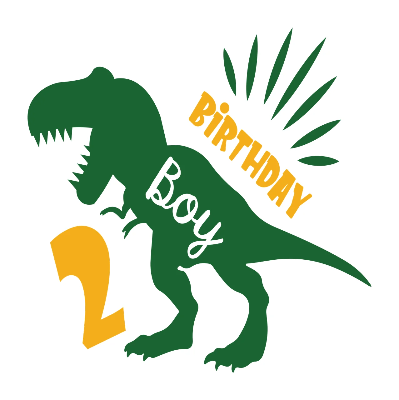 Birthday Boy 2 Dinosaur Silhouette standing number sunburst