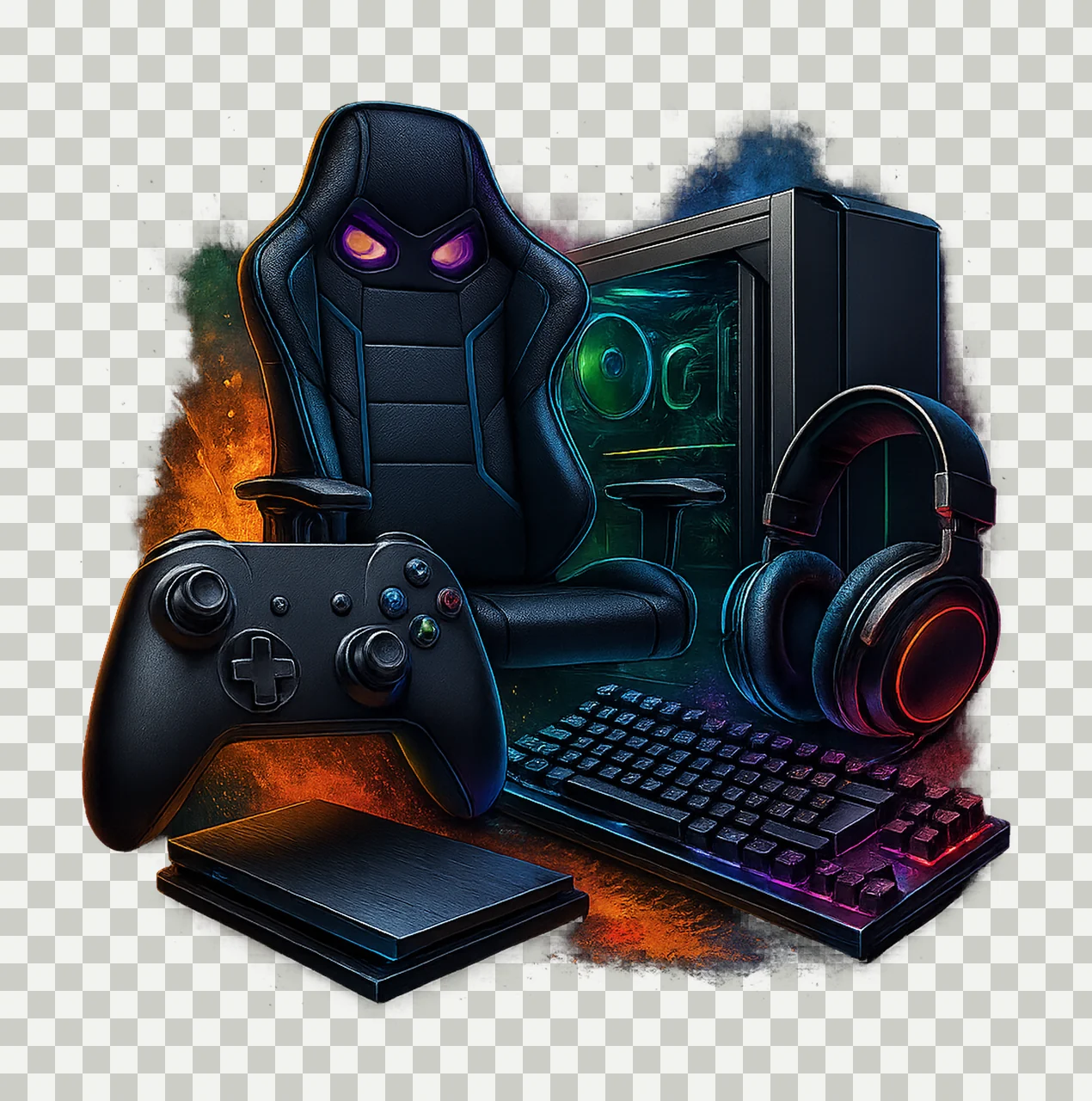 Gaming Gear 20oz Tumbler Wrap Neon Chair and Headphones transparency and detail preview thumbnail