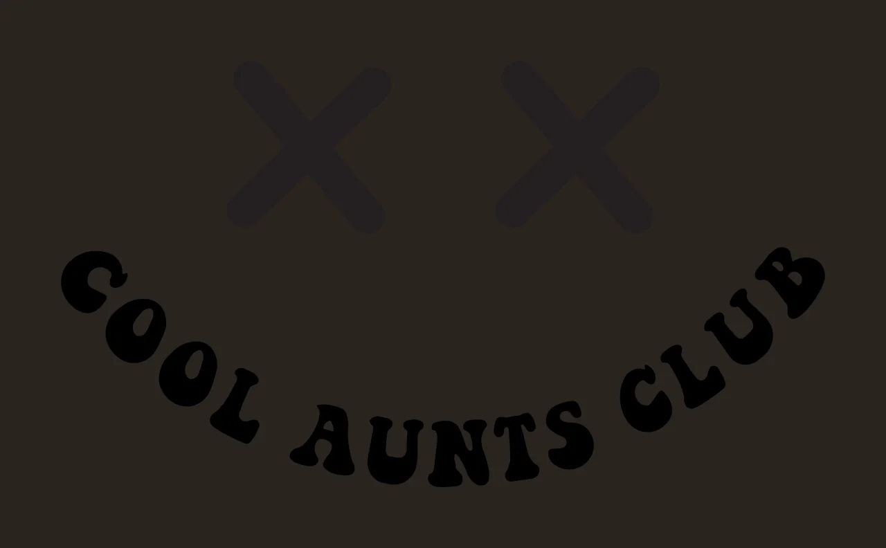 COOL AUNTS CLUB Typography Design with two black X shapes and curved black text reading 'COOL AUNTS CLUB' in white contrast preview thumbnail