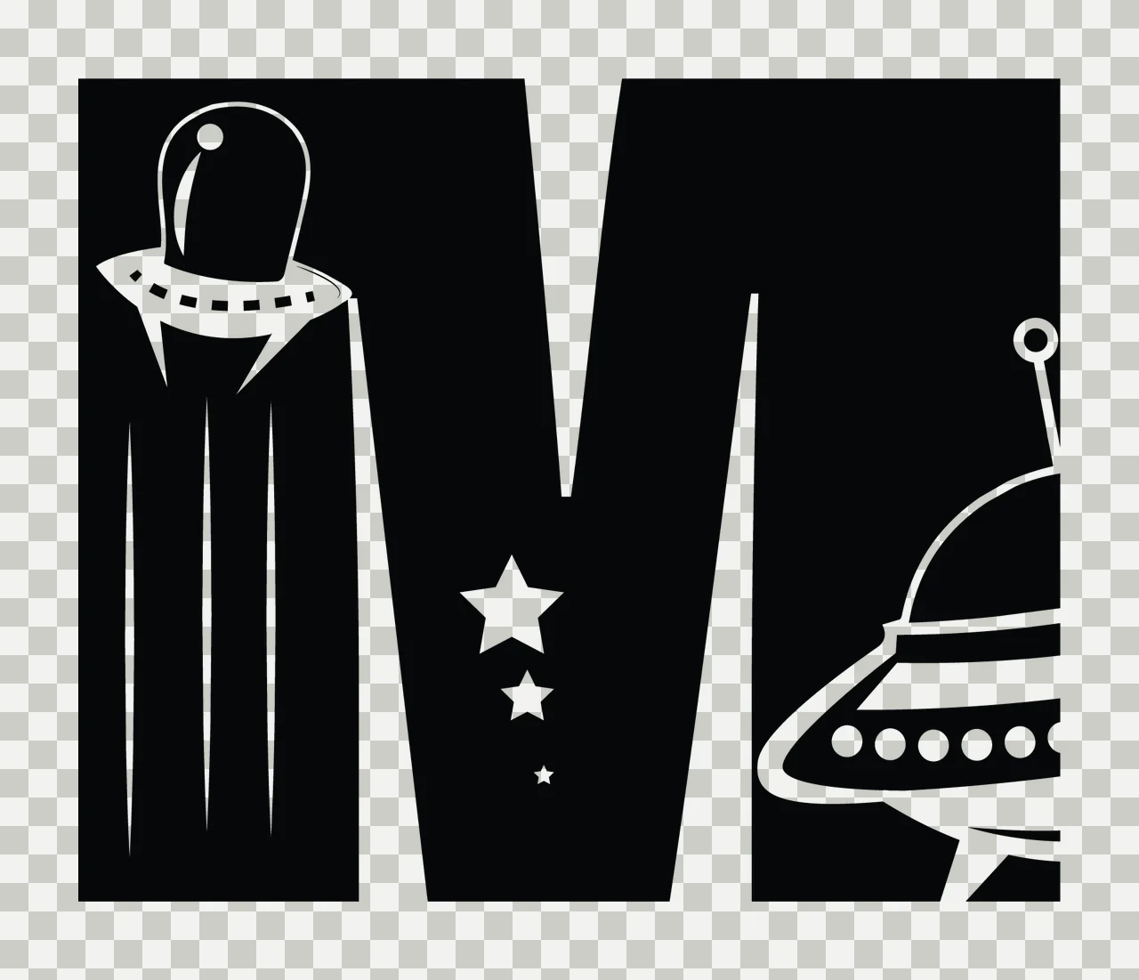 Space Letter M Decorating With Elements Ufo transparency and detail preview thumbnail