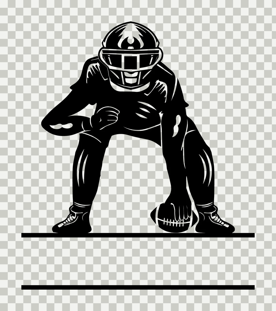 Football Player Kneeling With Ball Helmet transparency and detail preview thumbnail