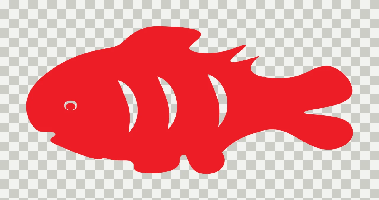 Silhouette Design of Fish with gills, eye, fin and marine life in red and white transparency and detail preview thumbnail