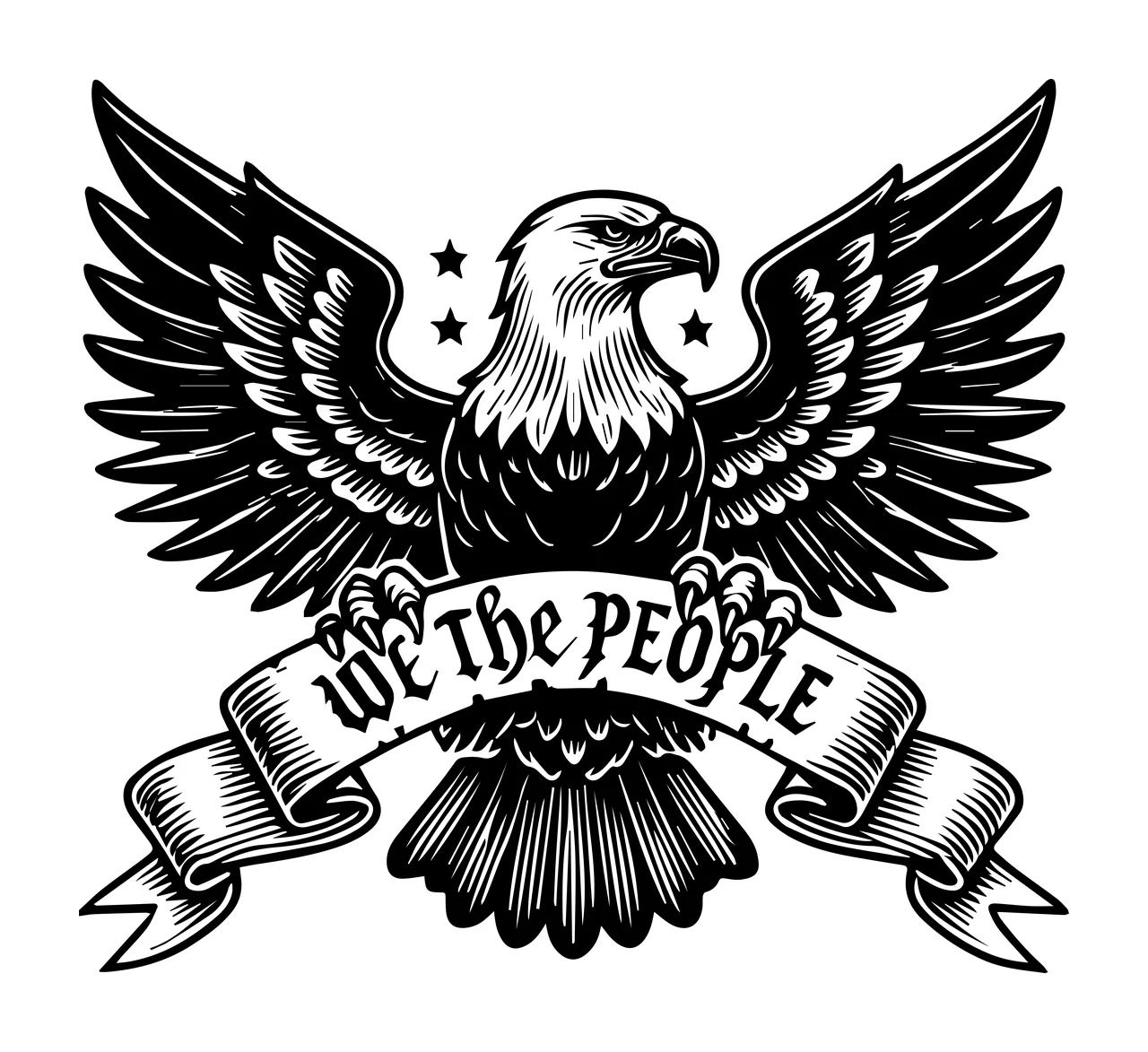 We The People Eagle Emblem stars ribbon vintage illustration