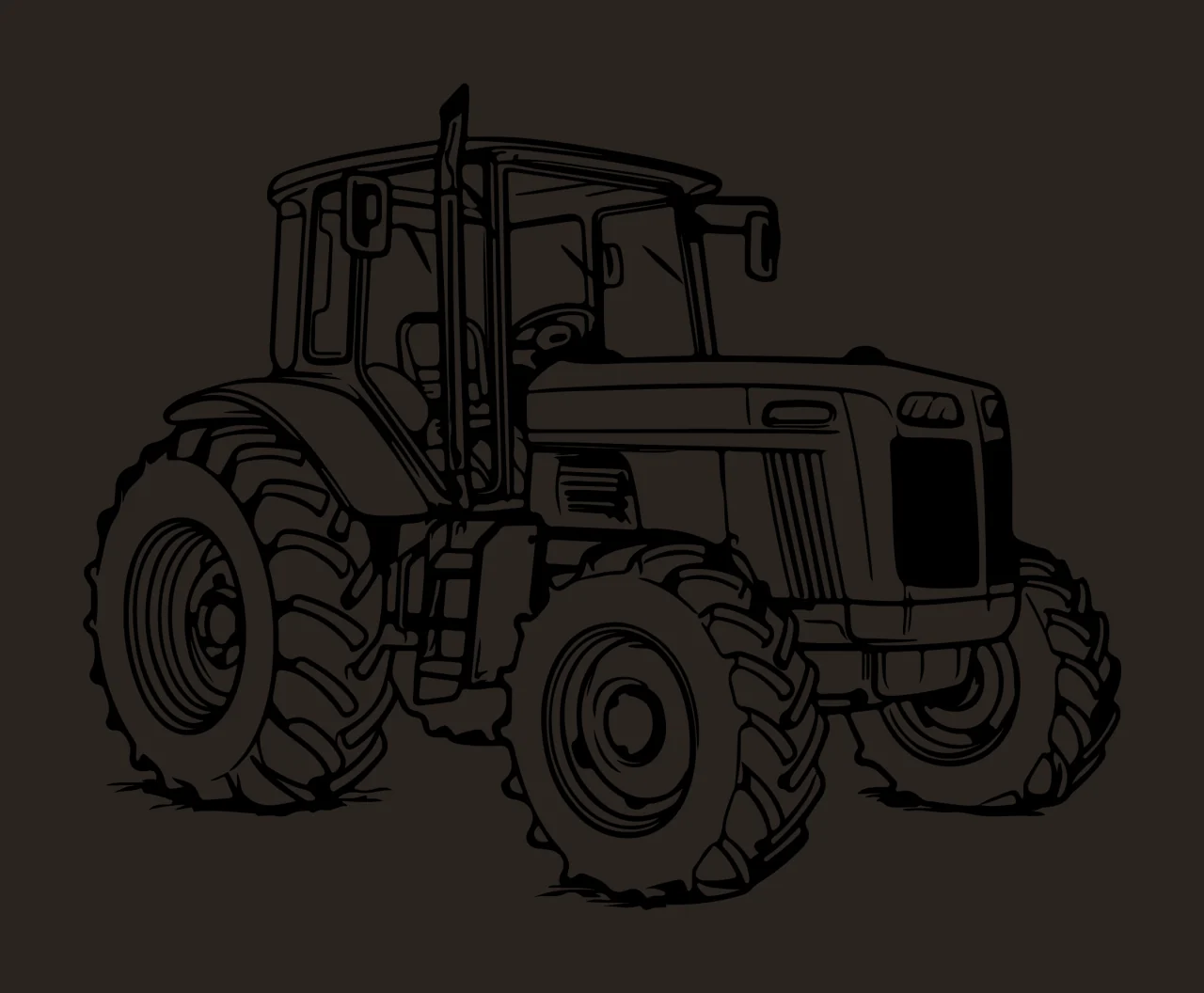 Black And White Tractor Illustration vehicle wheels exhaust pipe contrast preview thumbnail