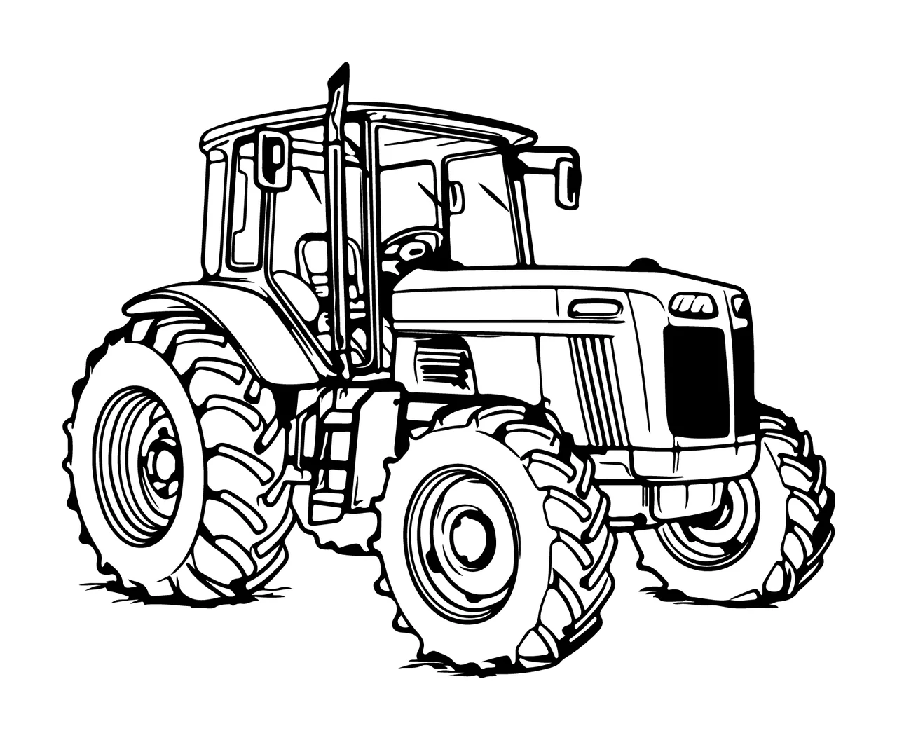 Black And White Tractor Illustration vehicle wheels exhaust pipe