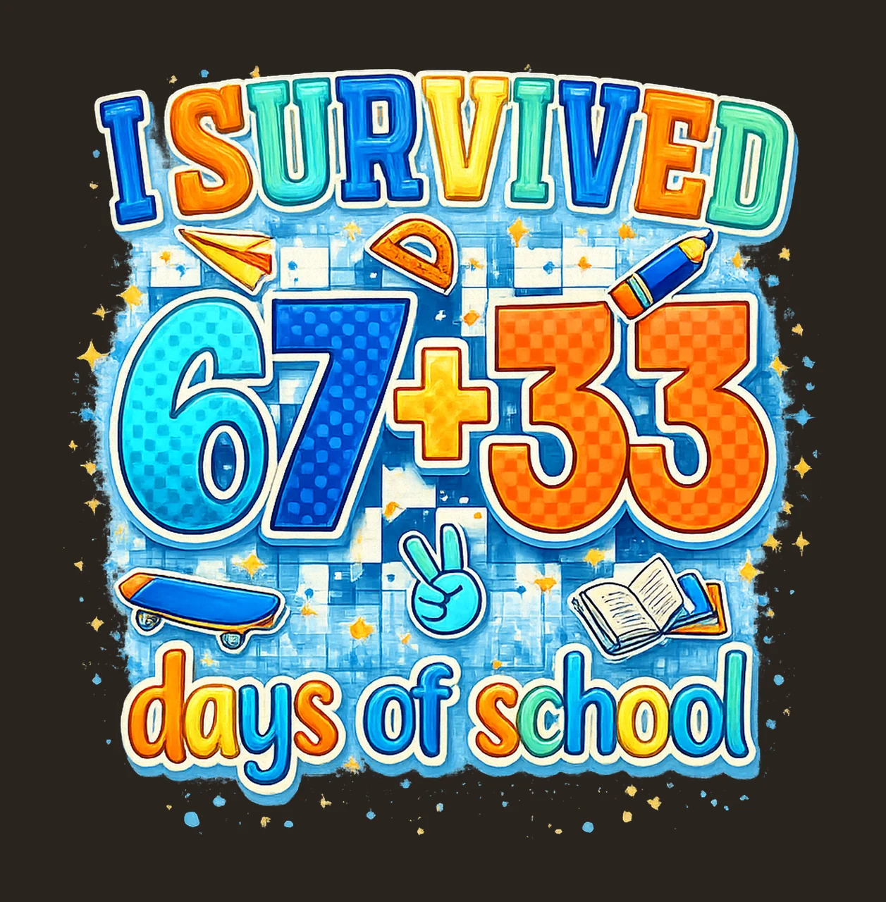 Checkered 100 Days Of School 100th Day of School Fun Digital contrast preview thumbnail