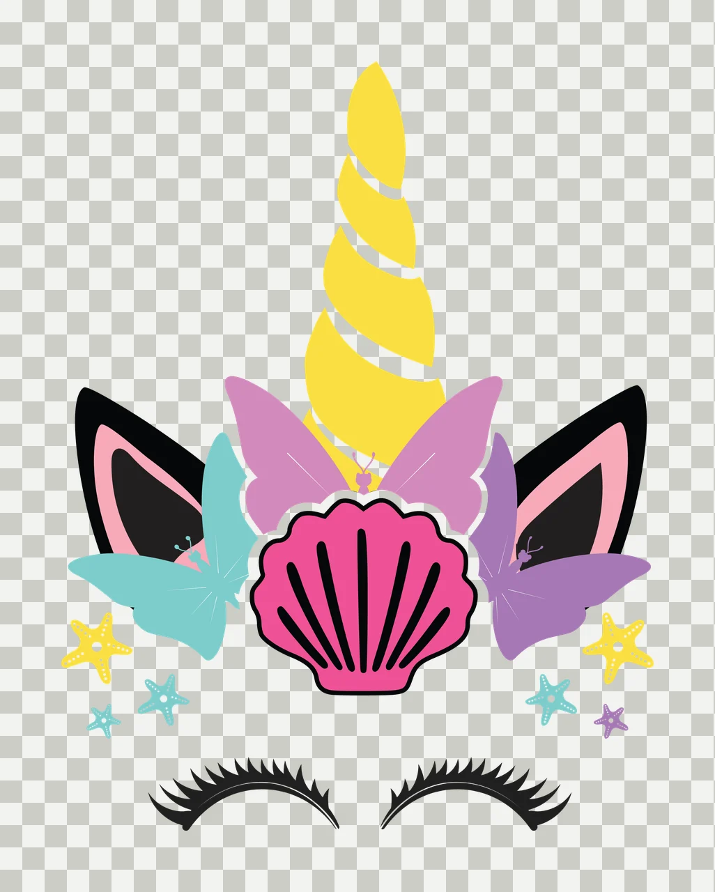 Unicorn Seashell Starfish Eyelash Face Graphic horn eyelashes transparency and detail preview thumbnail