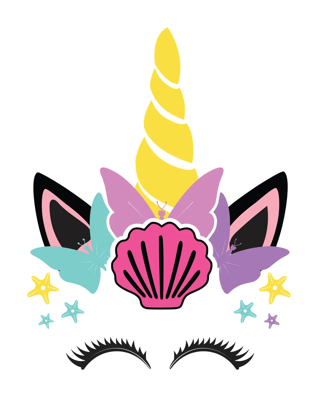 Unicorn Seashell Starfish Eyelash Face Graphic horn eyelashes
