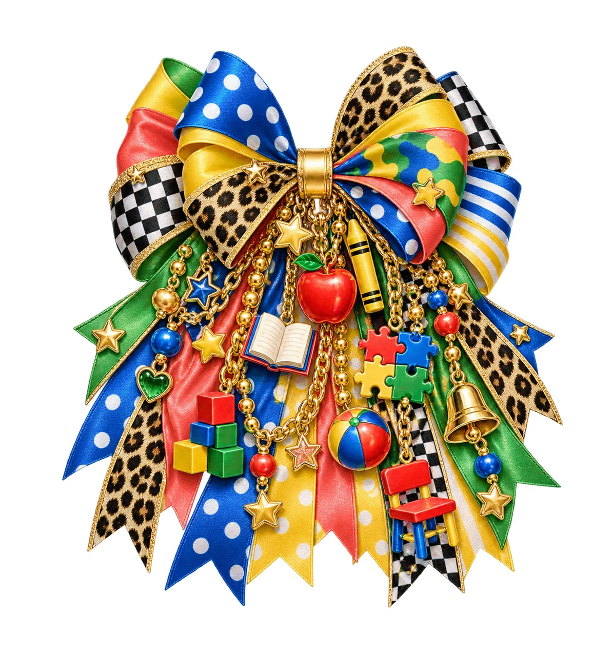 Preschool Teacher Bow Charm PNG, Themed Gold Chain Charms, Coquette Ribbon Sublimation Design, Transparent Digital Download