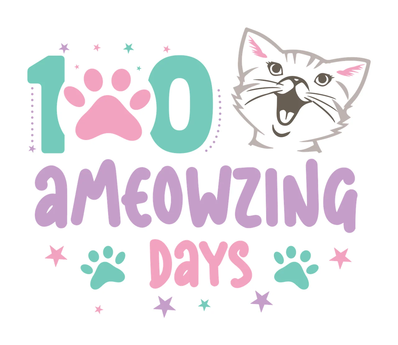 Cat 100 Ameowzing Days Face Illustration smiling paw print