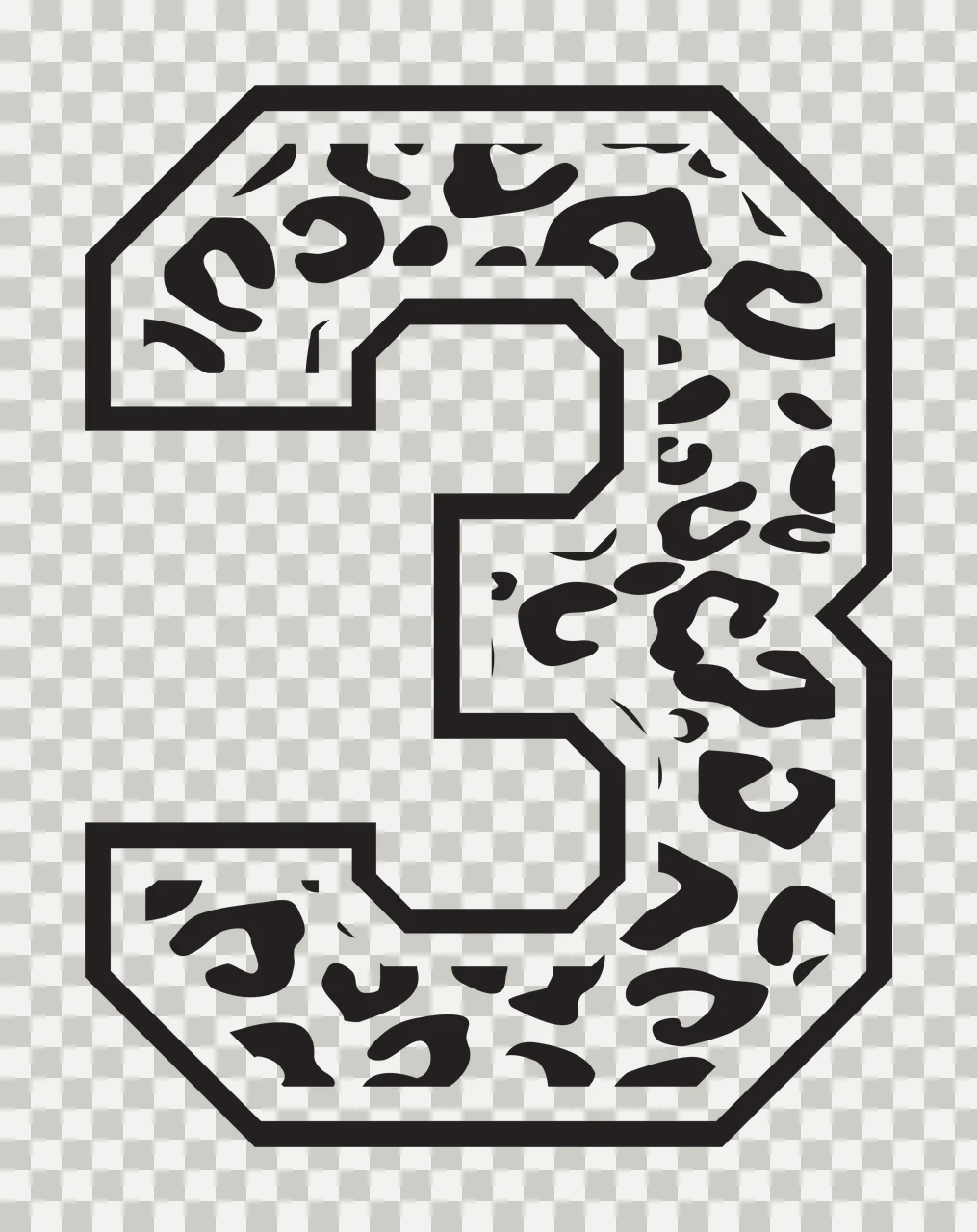 Black Varsity Half Font Leopard Character 21 print animal cheetah transparency and detail preview thumbnail