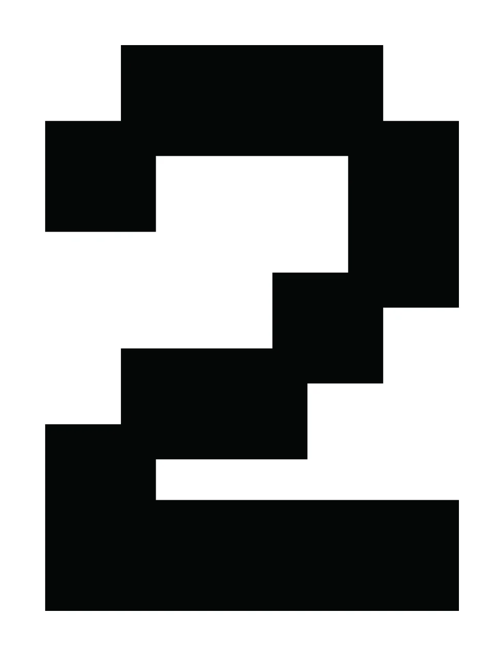 Number 2 Pixelated Bold Font Standing Pixel art black Plain background