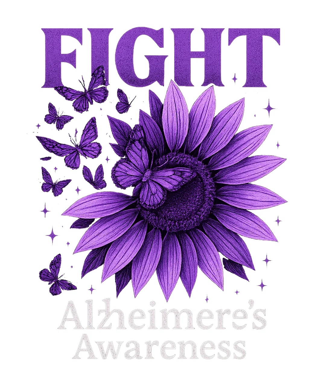 Fight Alzheimer Awareness Purple Ribbon Design Dementia