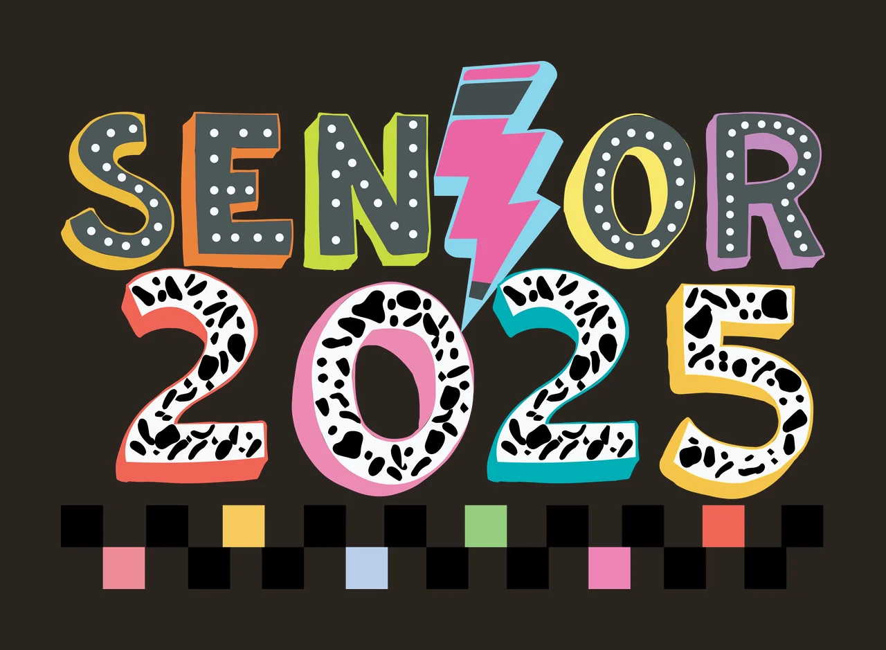 Senior 2025 Lightning Bolt Silhouette Art Text and Stacked contrast preview thumbnail