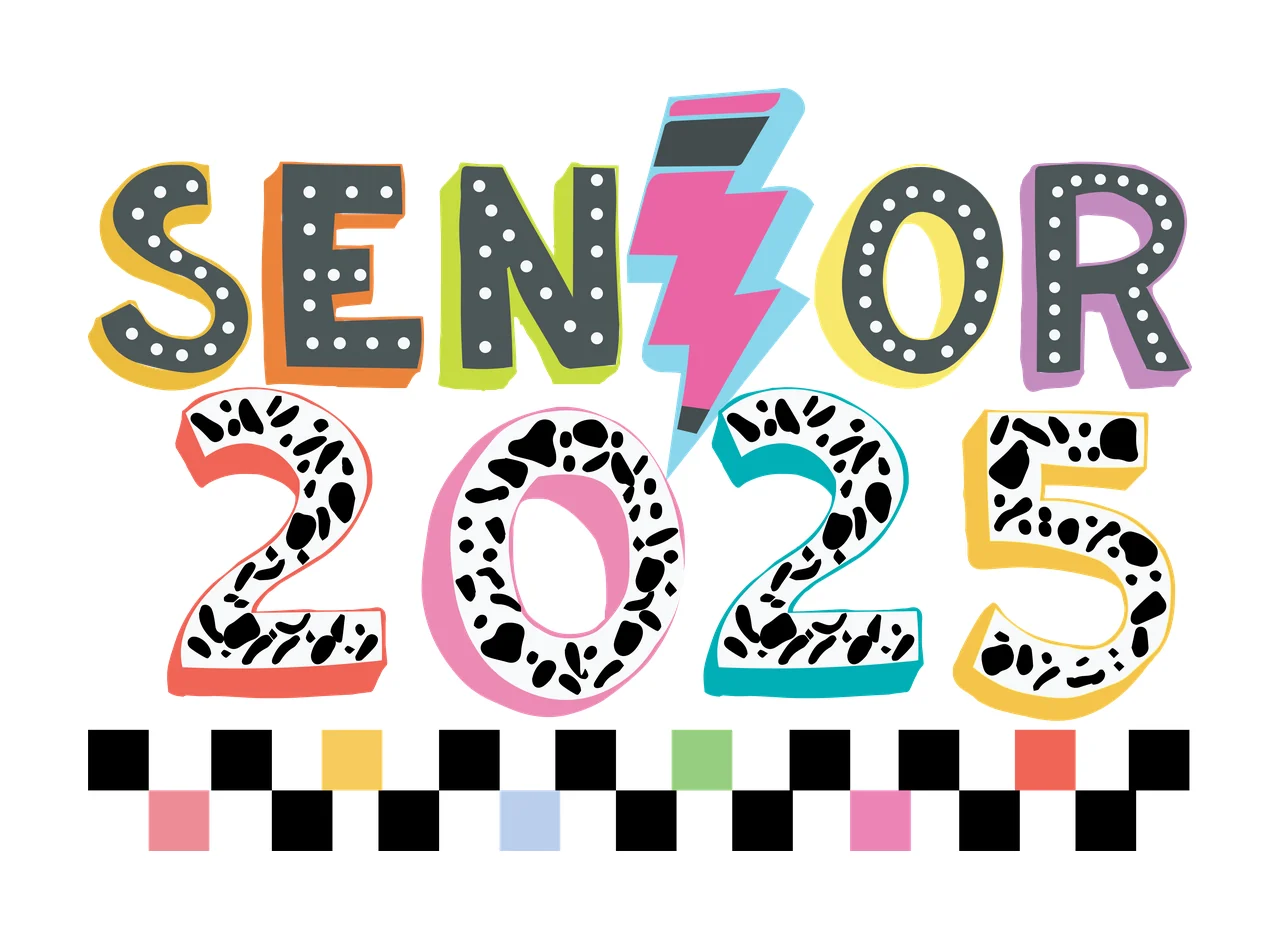 Senior 2025 Lightning Bolt Silhouette Art Text and Stacked