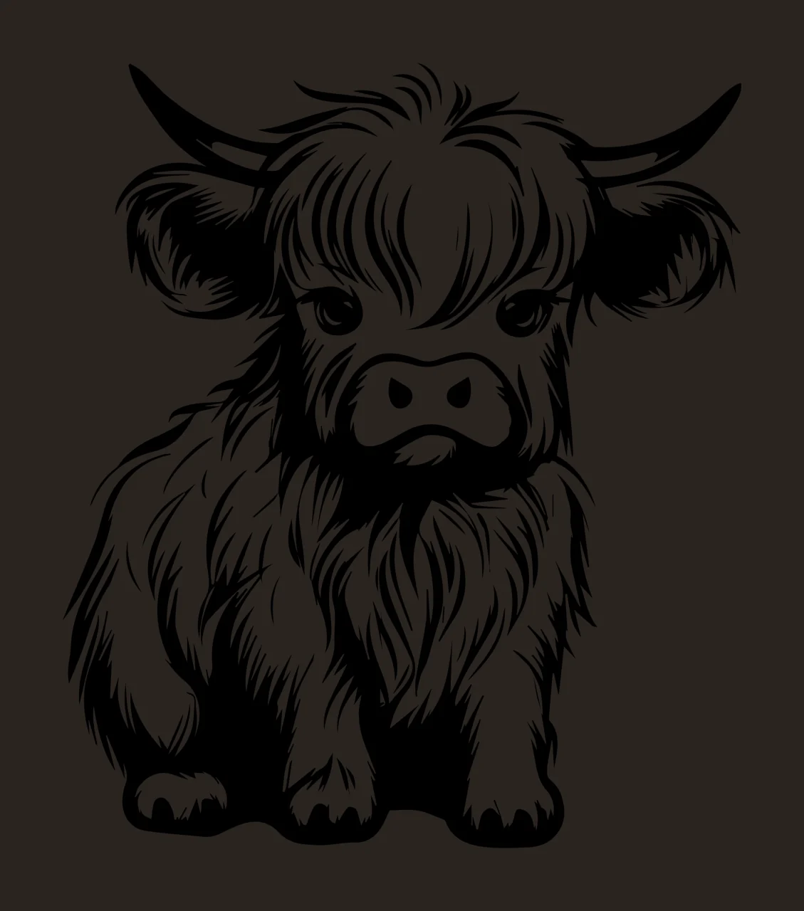 Highland Cow Portrait With Horns sitting line drawing black contrast preview thumbnail