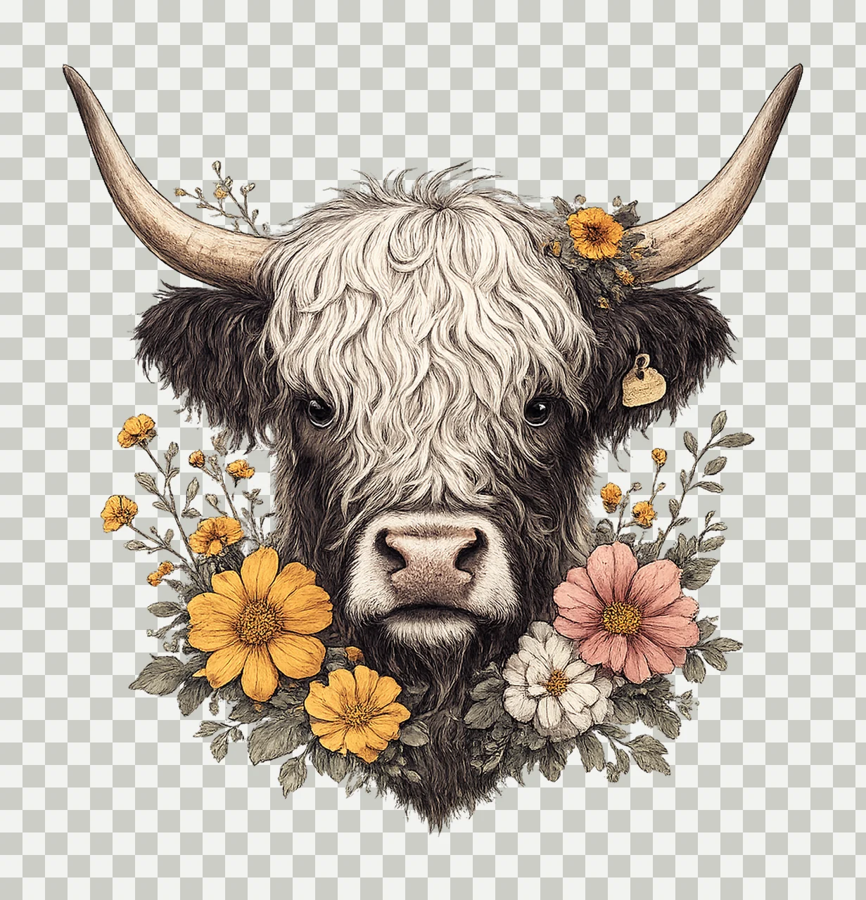 Highland Cow Western Desert Sublimation Design Floral Cow transparency and detail preview thumbnail