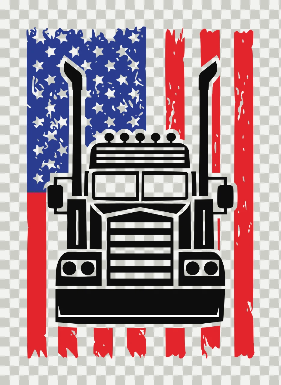 Truck Flag Semi Front View On Vertical Distressed stationary transparency and detail preview thumbnail