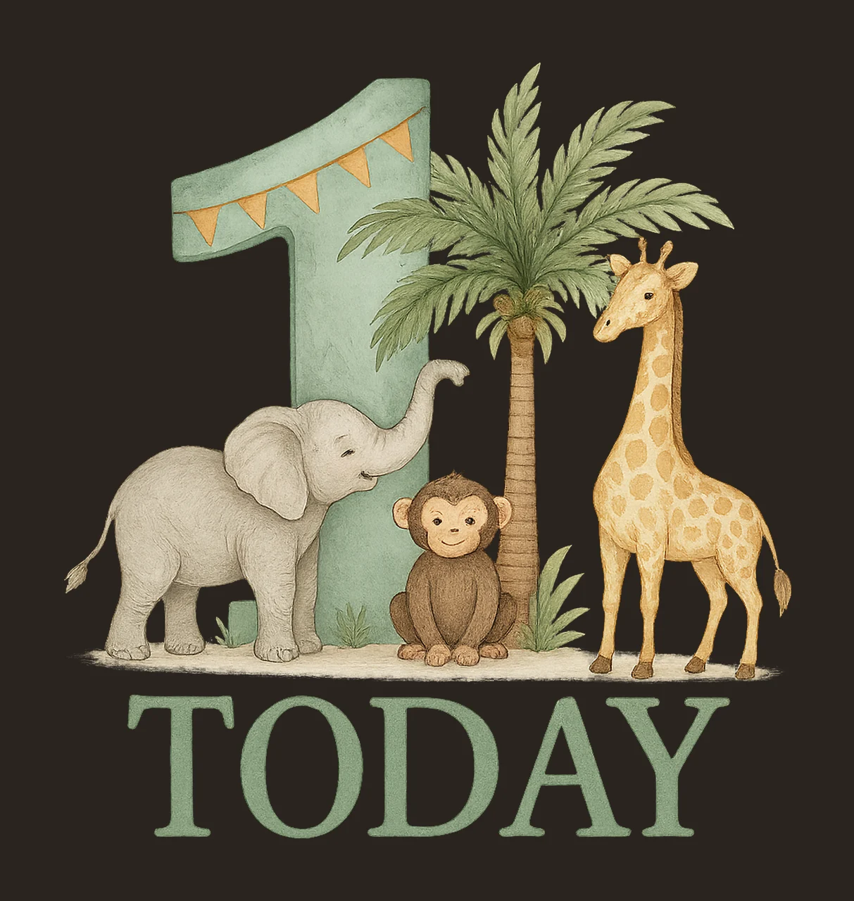 Safari 1st Birthday Jungle Animals Watercolor Design Kids contrast preview thumbnail