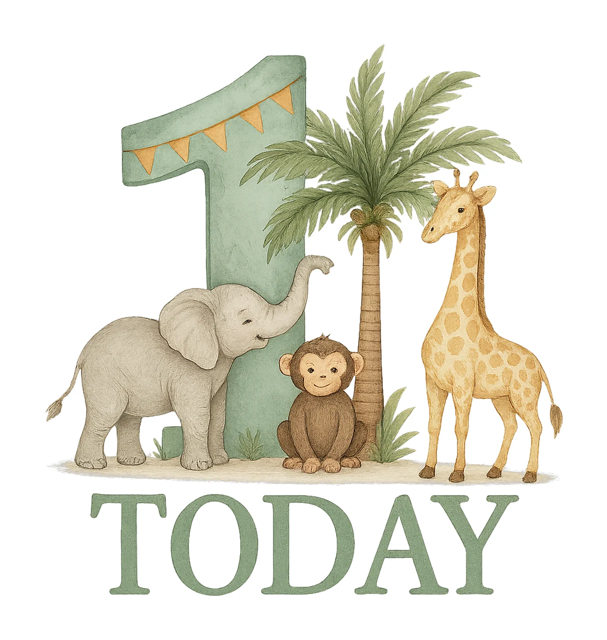 Safari 1st Birthday Jungle Animals Watercolor Design Kids