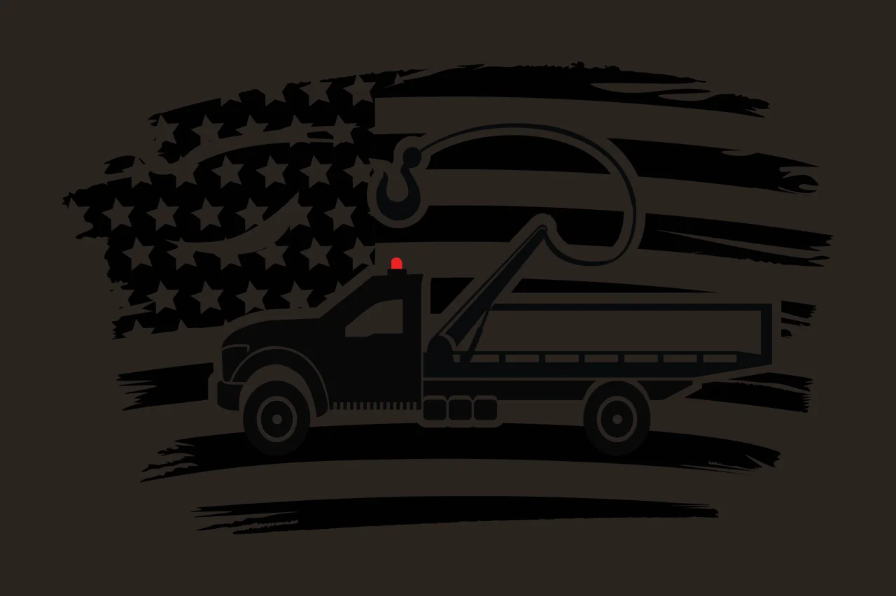Towing Tow Truck And American Flag Silhouette hook stars stripes contrast preview thumbnail
