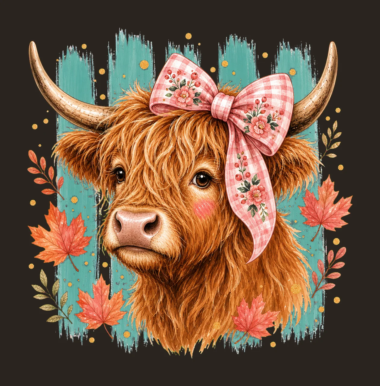 Highland Cow Fall Pink Bow Autumn Sublimation Variation C contrast preview thumbnail