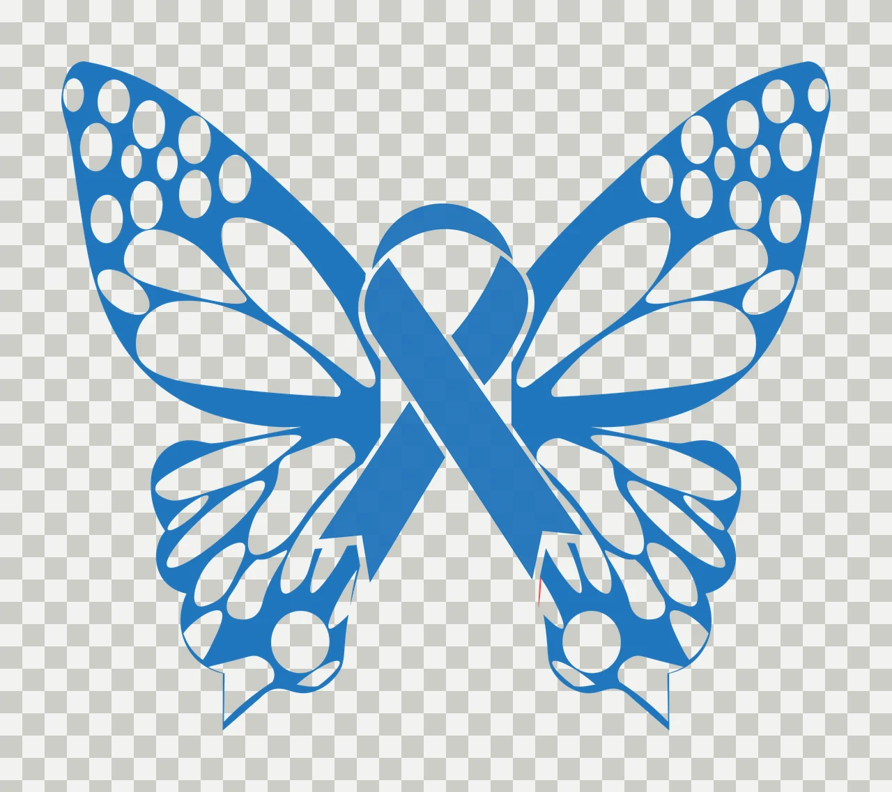 Butterfly with ribbon design with blue butterfly, white polka dots and white wing sections transparency and detail preview thumbnail