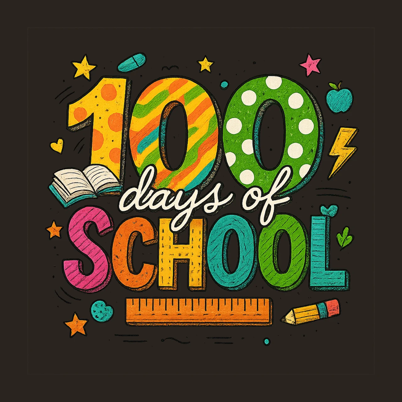 Glitter 100 days of school Retro Teacher Design Neon contrast preview thumbnail
