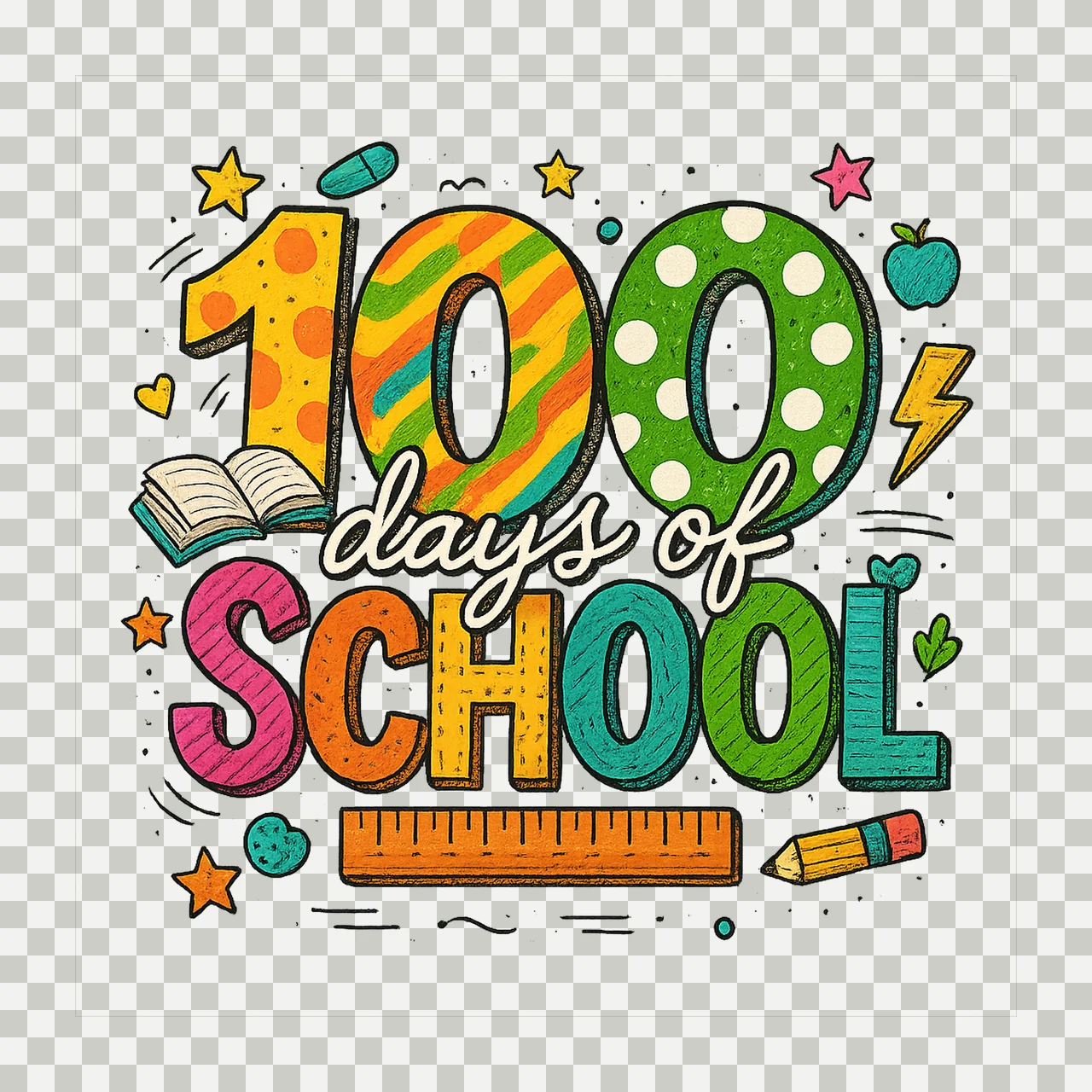 Glitter 100 days of school Retro Teacher Design Neon transparency and detail preview thumbnail