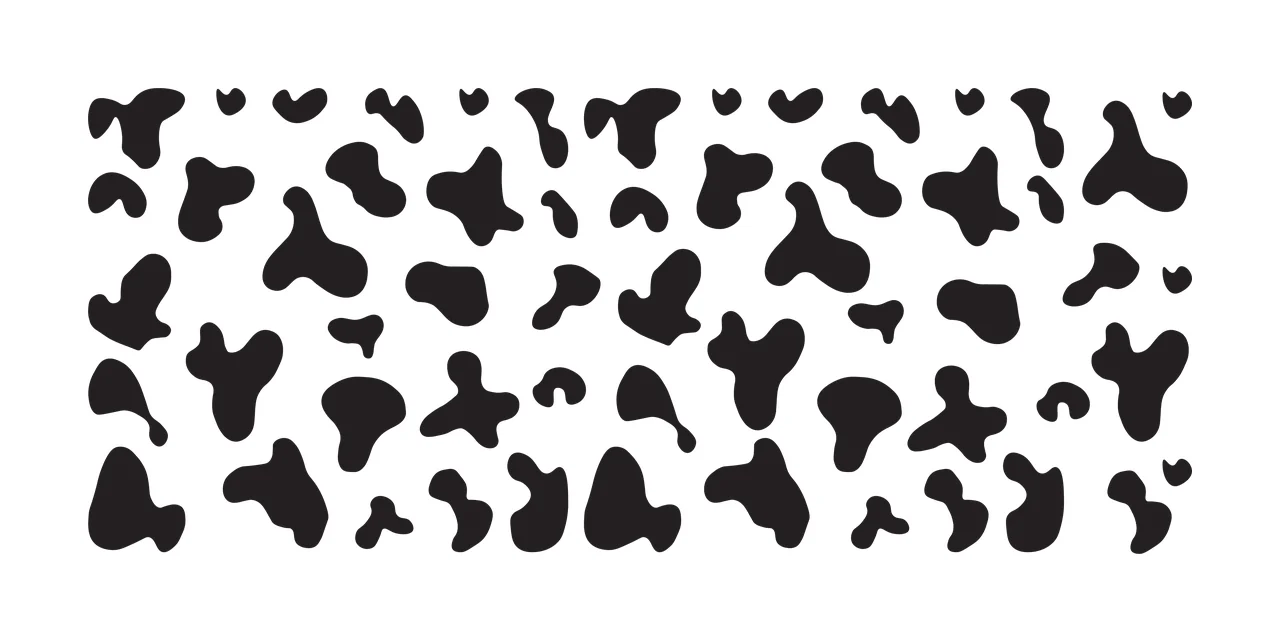 Cow print pattern Illustration with black spots, organic shapes, irregular blotches and animal print texture in white