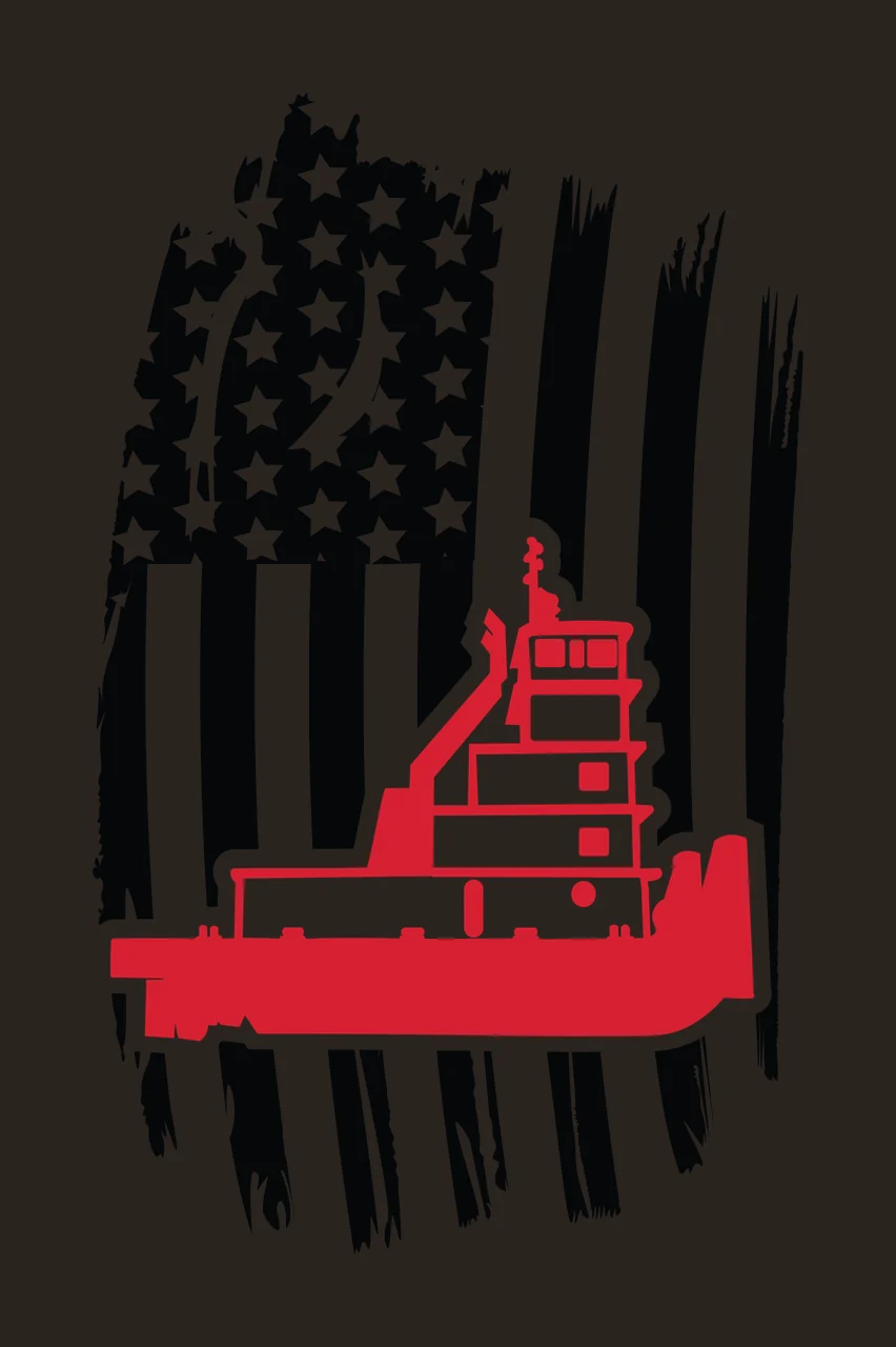 Boat Tugboat Silhouette Over American Flag Design black white contrast preview thumbnail