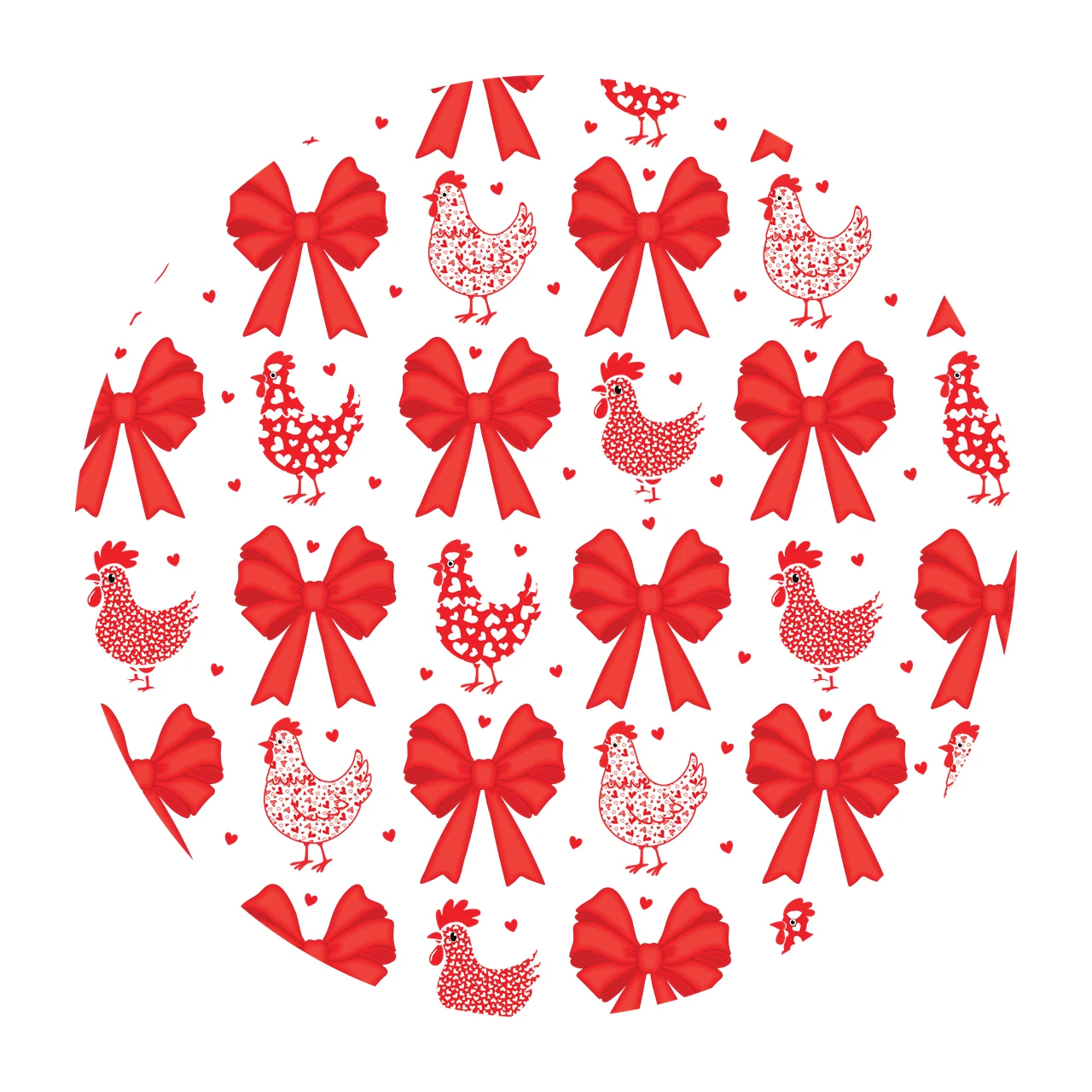 Bow Keychain Round Medallion With Hen Pattern line drawing