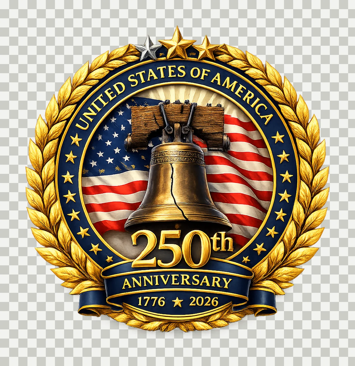 Liberty Bell Commemorative Emblem With And American Flag transparency and detail preview thumbnail