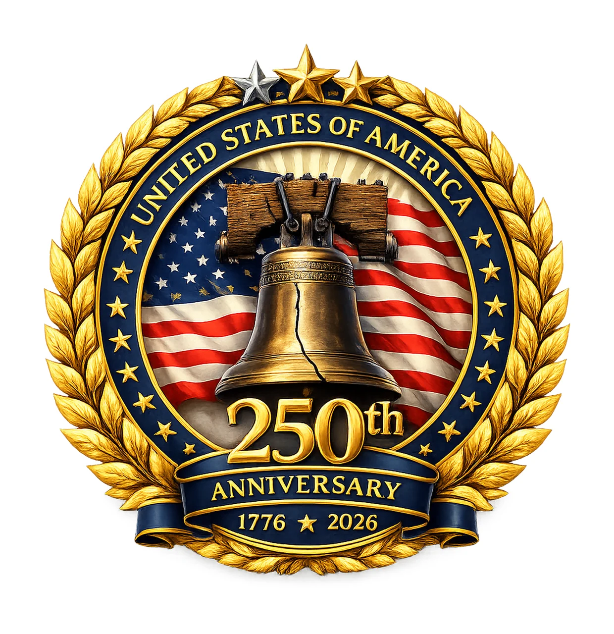 Liberty Bell Commemorative Emblem With And American Flag