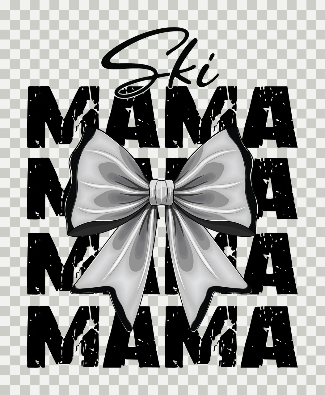 Ski Mama Mama Mama Mama Graphic With Bow Text and Grunge typography transparency and detail preview thumbnail