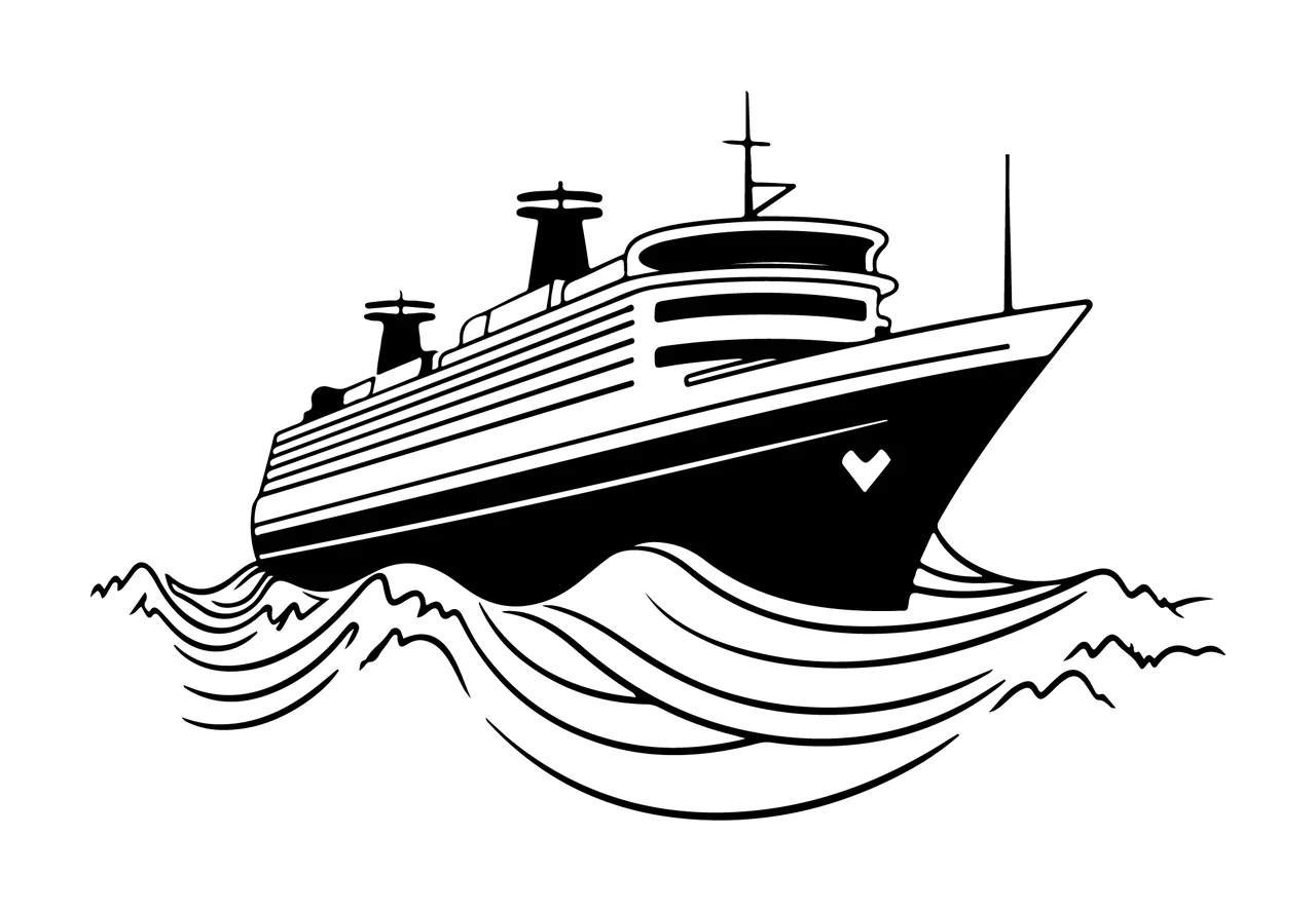 Ship Large Passenger On Waves sailing masts black ocean vessel