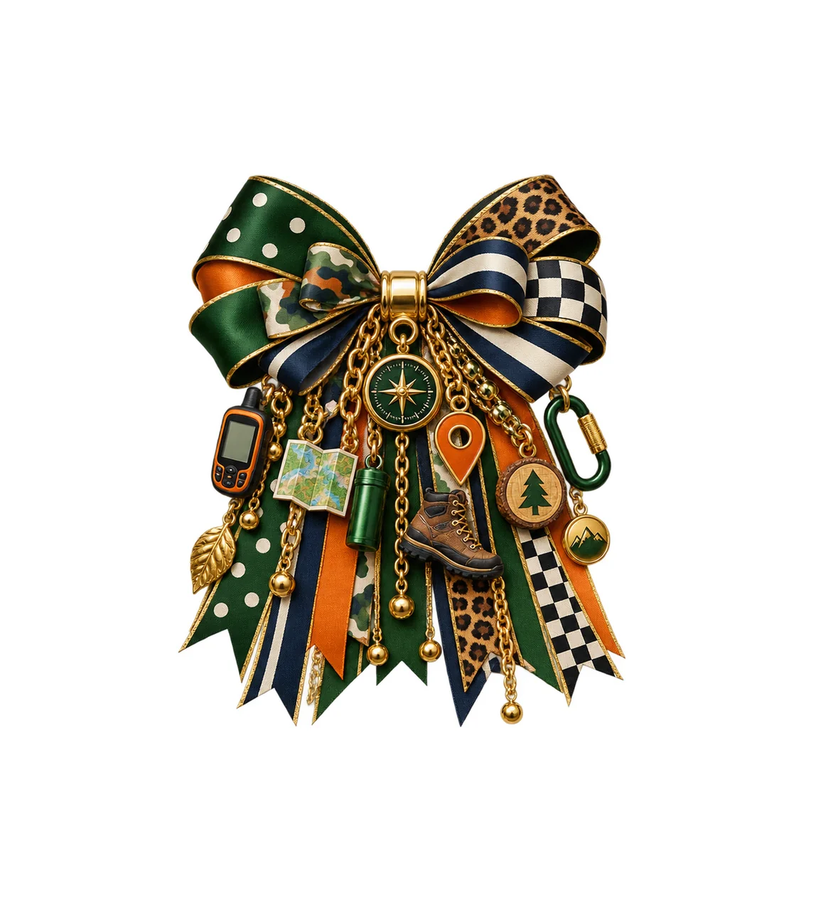 Geocacher Bow Charm PNG, Themed Gold Chain Charms, Coquette Ribbon Sublimation Design, Transparent Digital Download