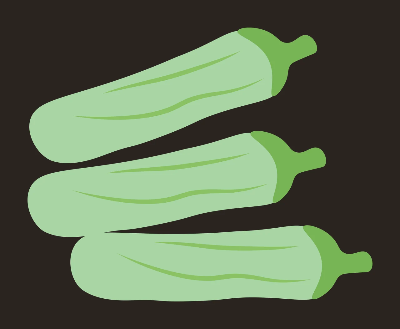 Green peppers Illustration with three green peppers, dark green stems and curved body lines in light green and white contrast preview thumbnail