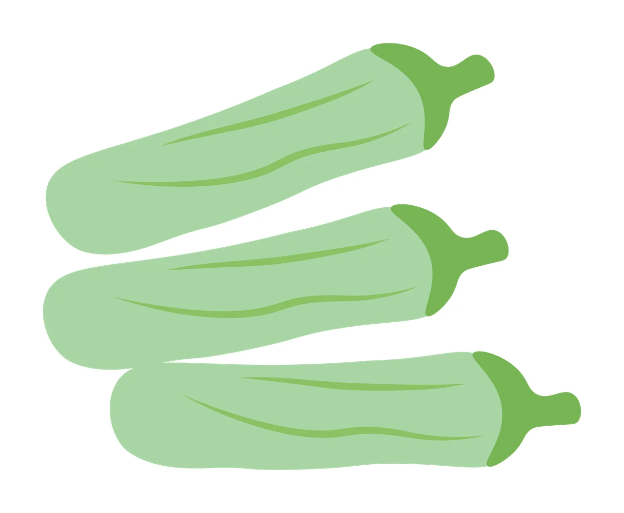 Green peppers Illustration with three green peppers, dark green stems and curved body lines in light green and white