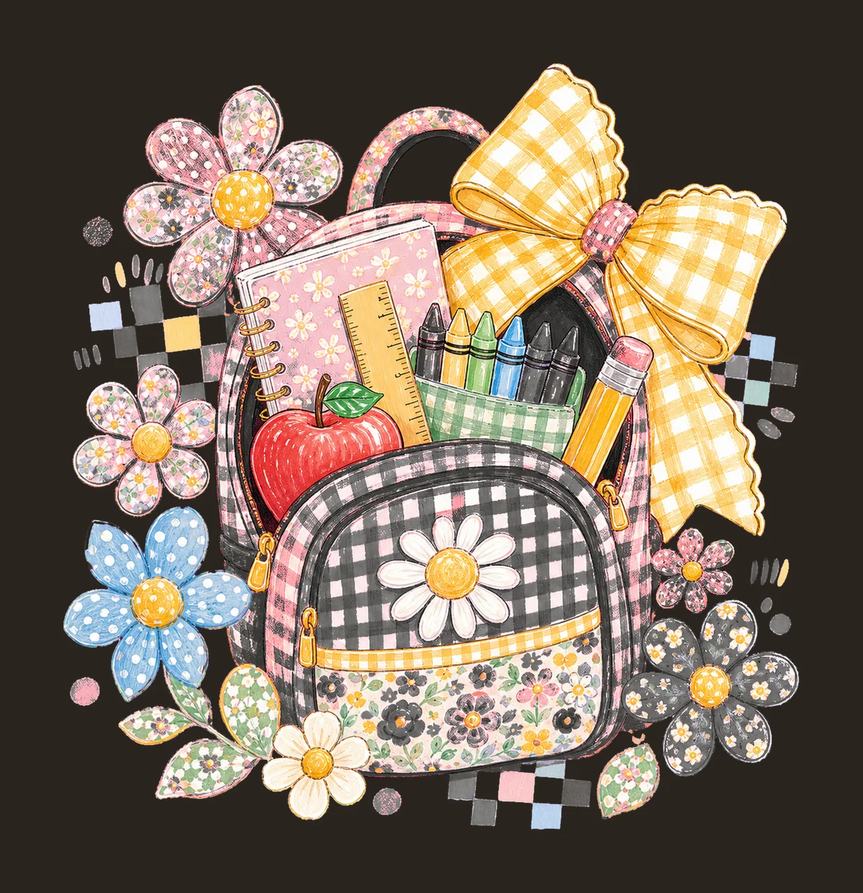 Preppy Back to School Floral Girly sublimation Variation D contrast preview thumbnail
