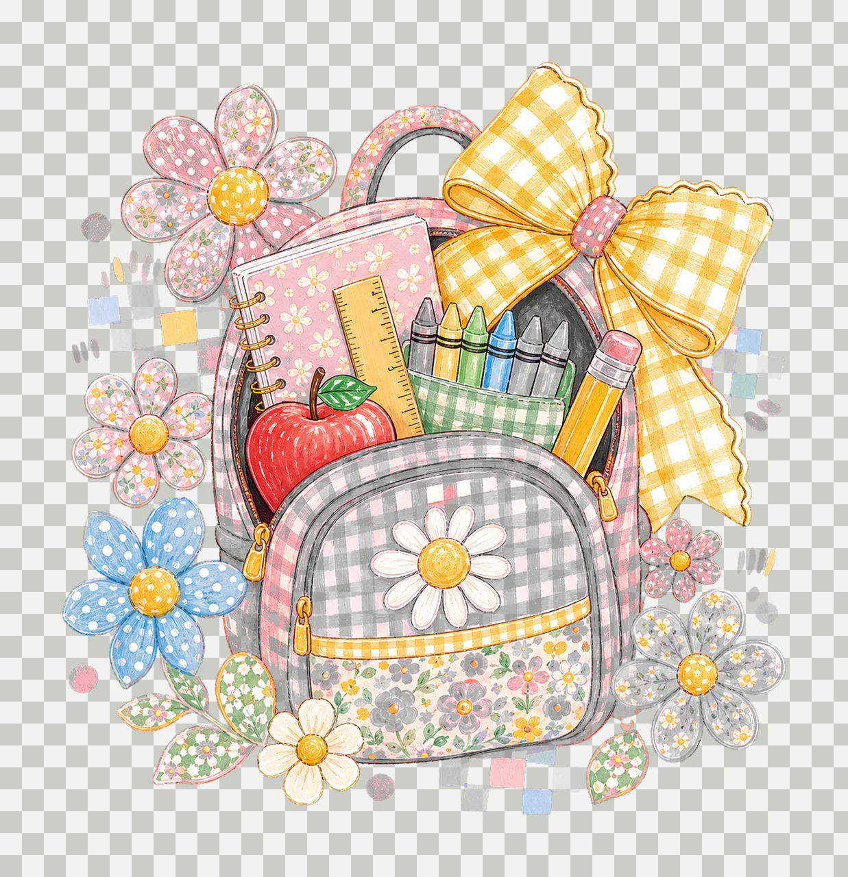 Preppy Back to School Floral Girly sublimation Variation D transparency and detail preview thumbnail