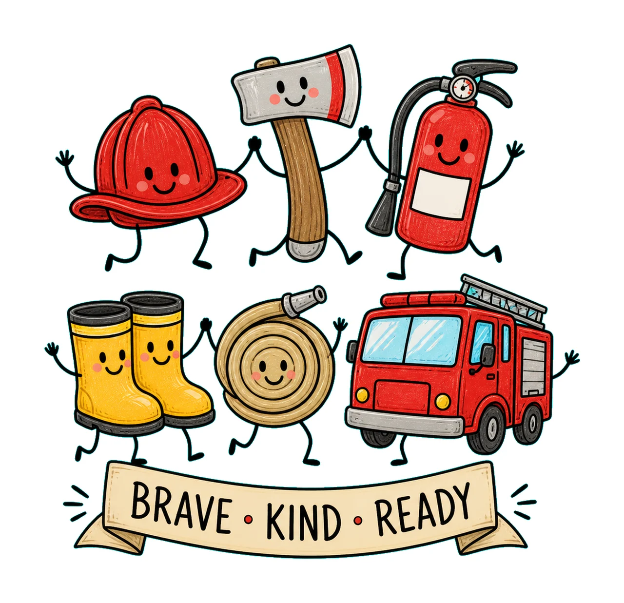 1 Firefighter Doodle PNG, Smiling Rescue Characters Retro Sublimation Design, Brave Kind Ready Rescue Crew Shirt Clipart Download PNG File