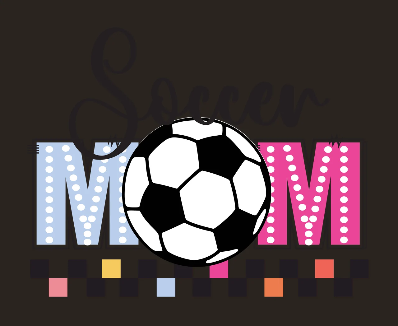 Soccer Mom Typography With Ball checkered pattern graphic black contrast preview thumbnail