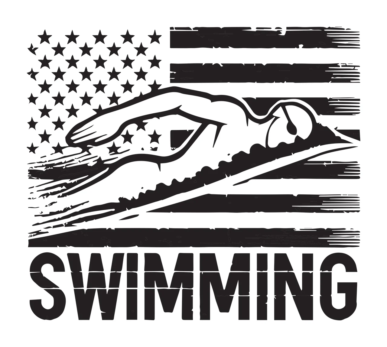 Swimming Flag With Abstract Swimmer freestyle stripes stars