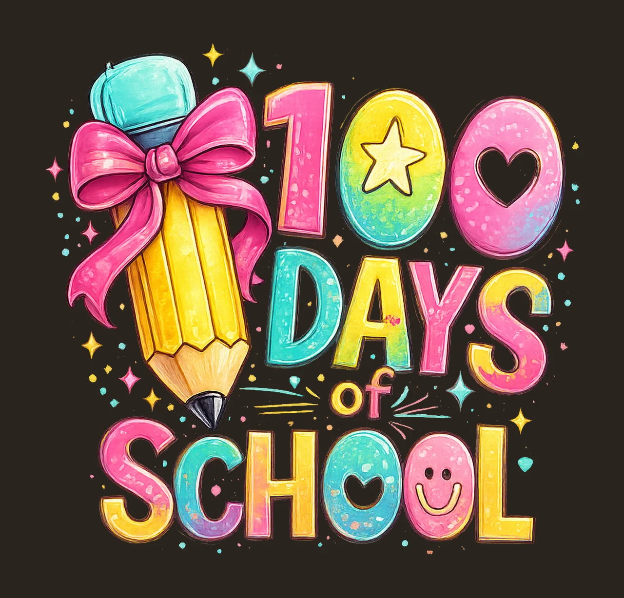Preppy Happy 100 Days Of School Colorful Teacher Sublimation contrast preview thumbnail