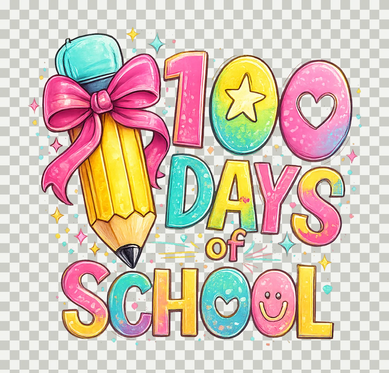 Preppy Happy 100 Days Of School Colorful Teacher Sublimation transparency and detail preview thumbnail
